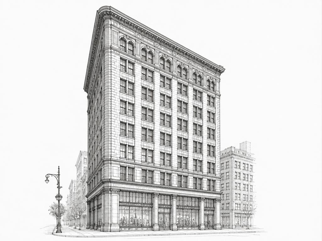Ink sketch of a Flatiron store-and-loft building